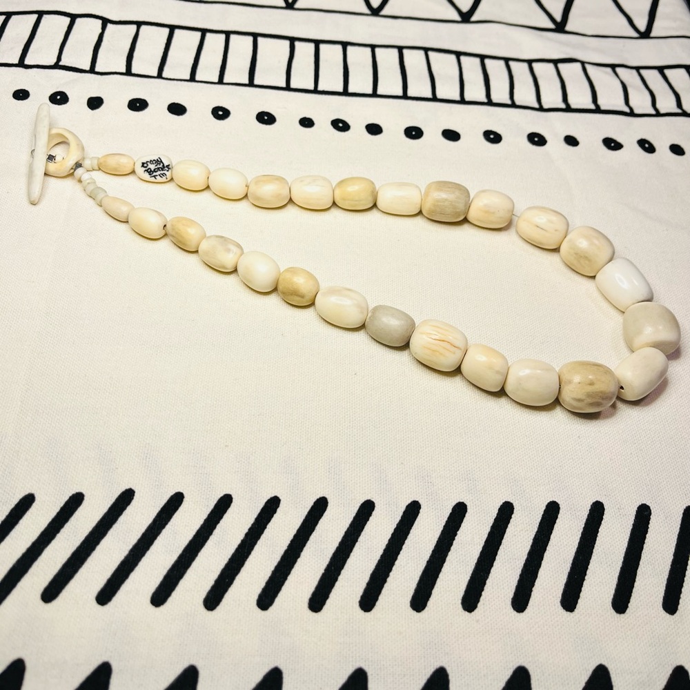 Vintage Bone Beaded Necklace- Marked Crazy Bone TM